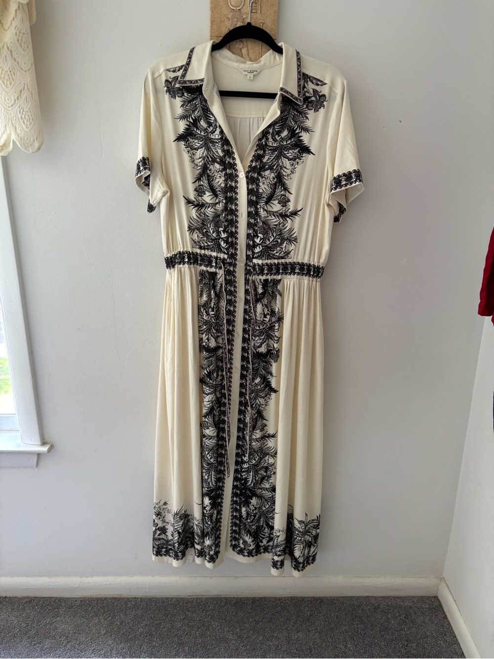 Max Studio Border Print Midi Dress Linen blend
